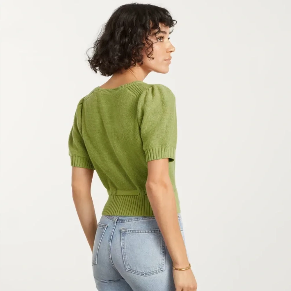 Everlane Green Puff Sleeve Cotton Sweater - Picture 5 of 8